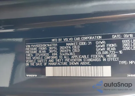 2019 Volvo Xc90 T5 Momentum из США, поврежденный, VIN YV4102CK6K1447701